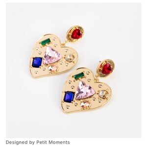 Gold Heart Earrings with Multicolor Gemstones